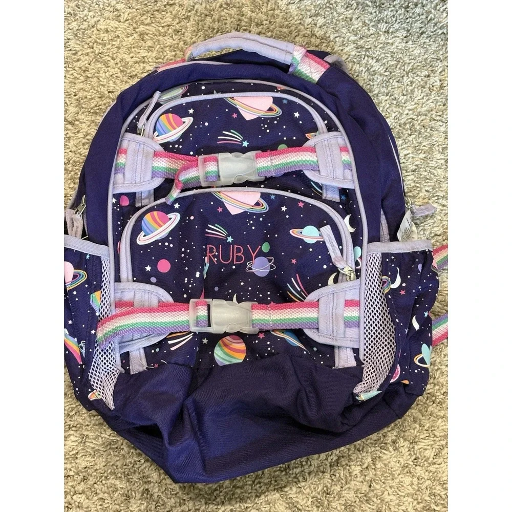 Pottery Barn Mackenzie Rainbow Heart Galaxy Glow-in-the-Dark Large Backpack RUBY